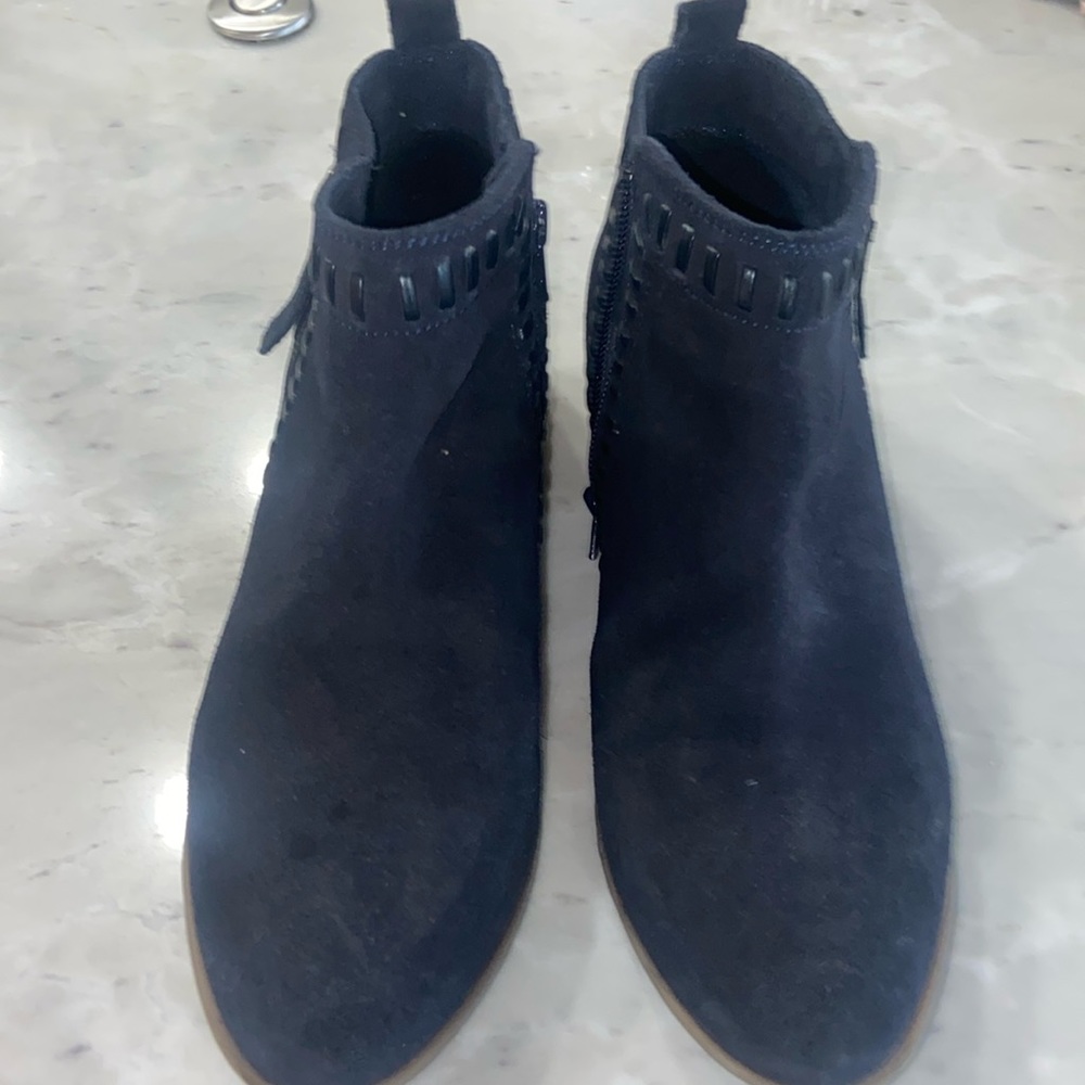 Blue suede booties